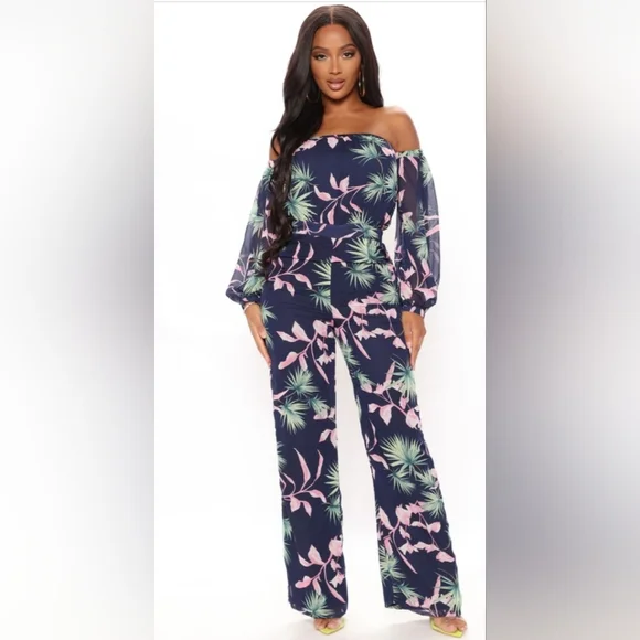 Fashion Nova Floral Off-Shoulder Jumpsuit NWT Large - Picture 1 of 2